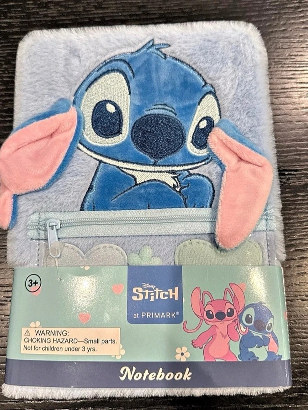 Disney Stitch Notebook Plush Zipper Notebook in Blue & Pink NWT
